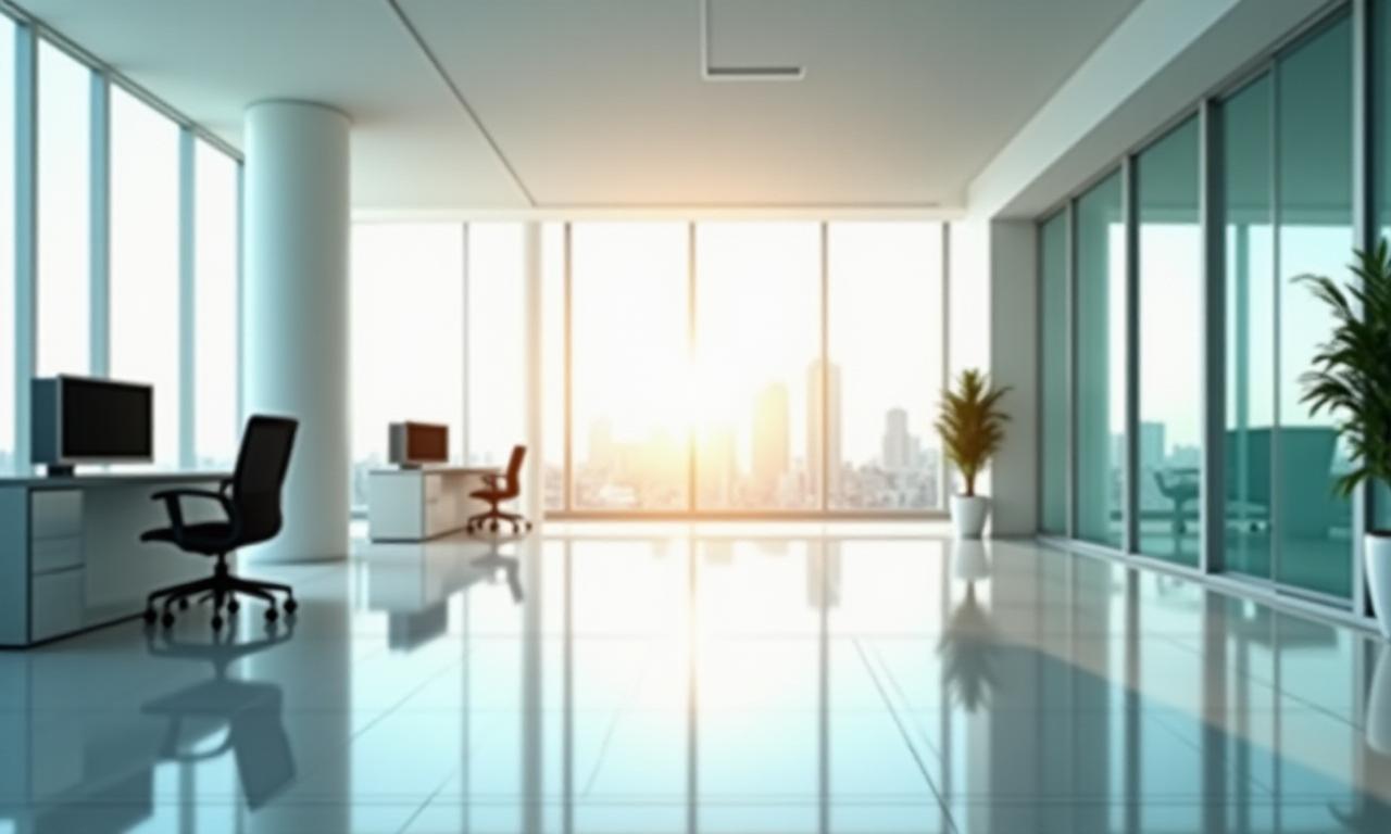 Sparkling clean modern office space in Miami with sunlight streaming through windows